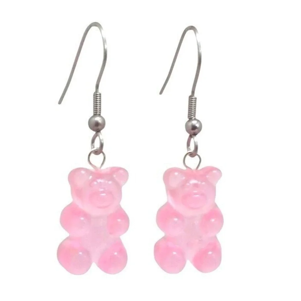 NEW Gummy Bear Earrings Pink Translucent Resin Drop Kidcore Y2K Boutique